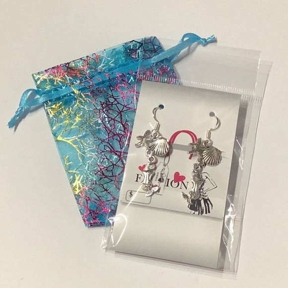 NEW  Mermaid Shell dangle 925 hook silver earrings - Picture 4 of 6